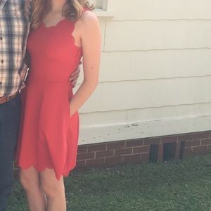 Red Scallop dress w/ pockets